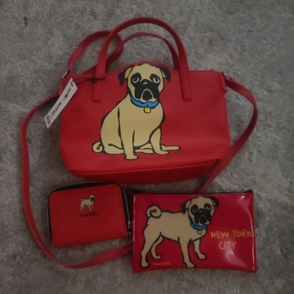 Marc Tetro Pug Print Handbag Set - Picture 1 of 1